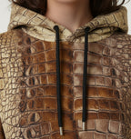 Allover crocodile embossing in harmonious patina tones for rare urban-luxury appeal