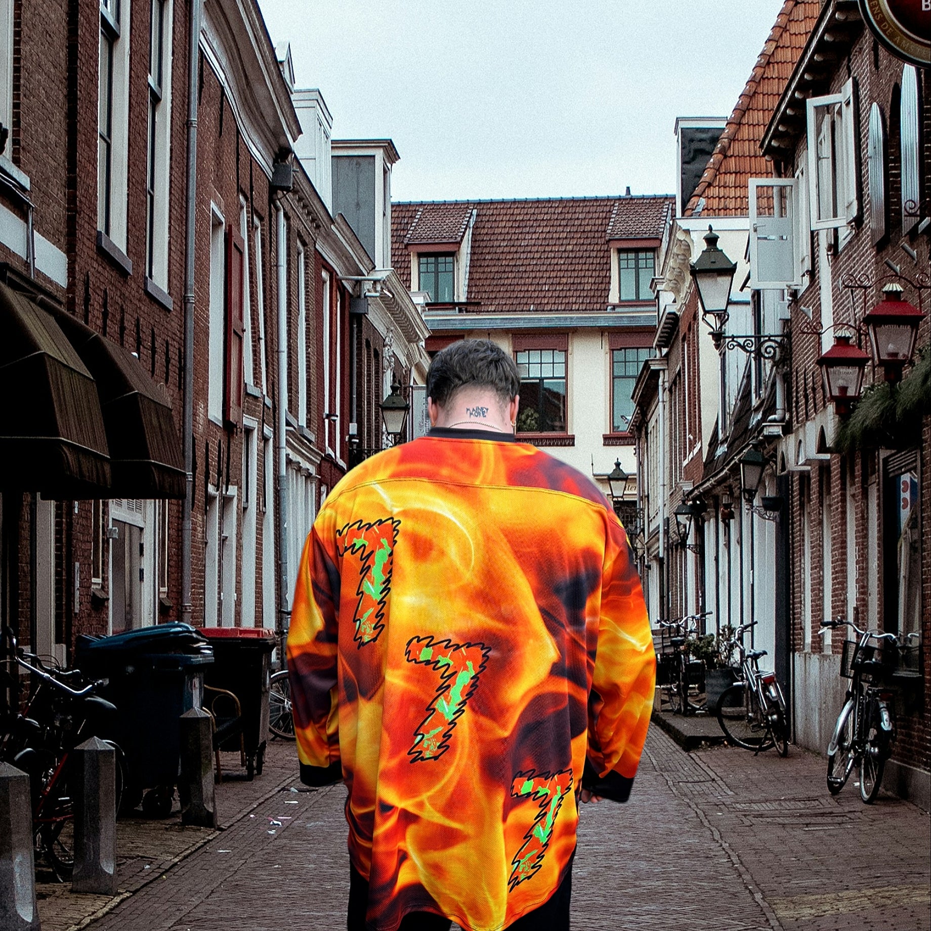 OVERSIZE BURNING SERIOUS HOCKEY JERSEY