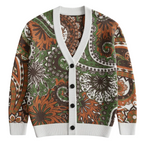 Olive Green Brown White Paisley pattern Cardigan 
