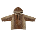 Oversized luxury streetwear hoodie with allover patina croco-print, brown and beige