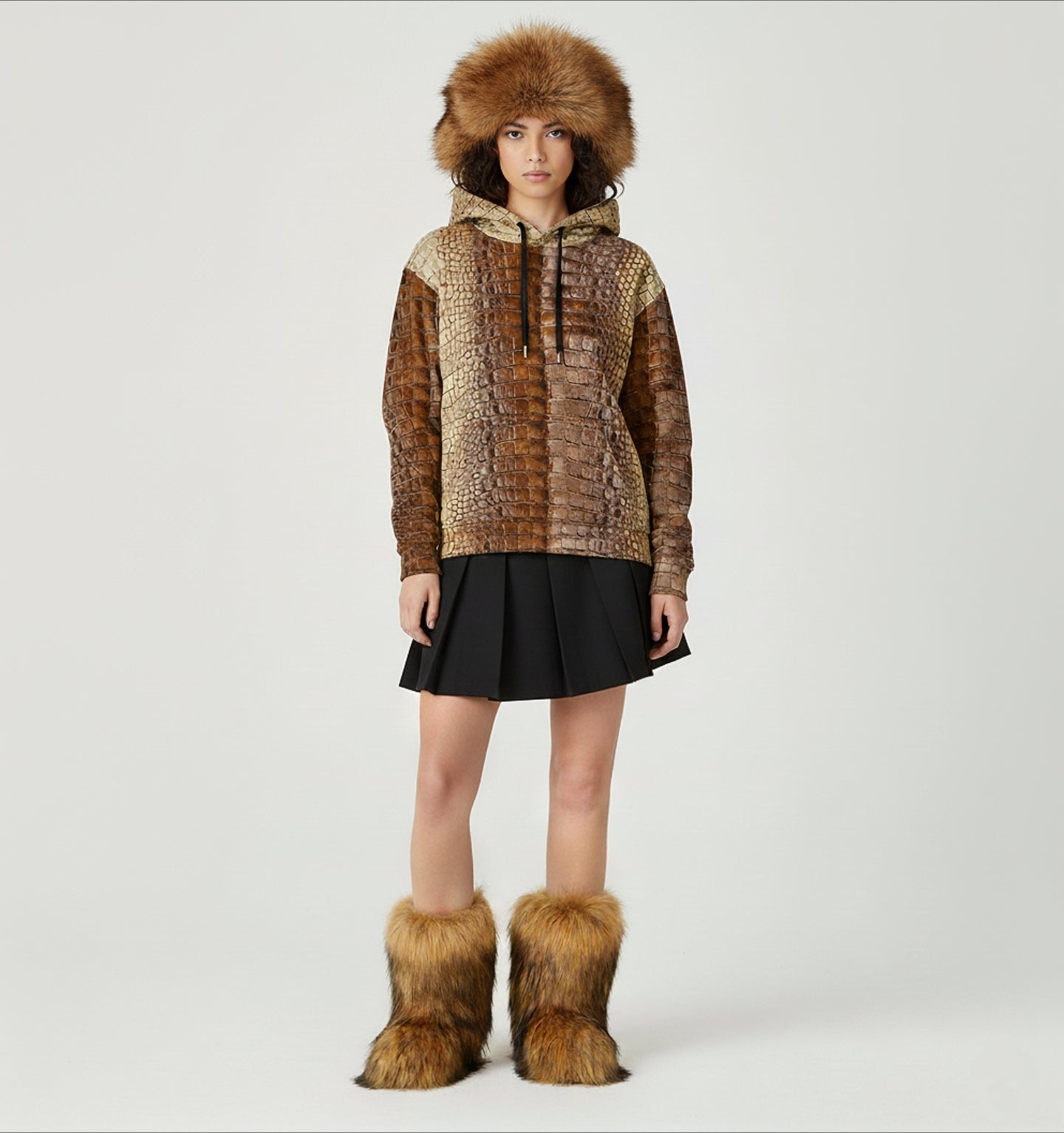 Designer crocodile pattern hoodie, urban fashion piece in heavyweight cotton