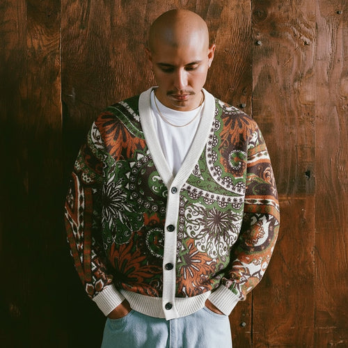 olive green, brown, orange, white