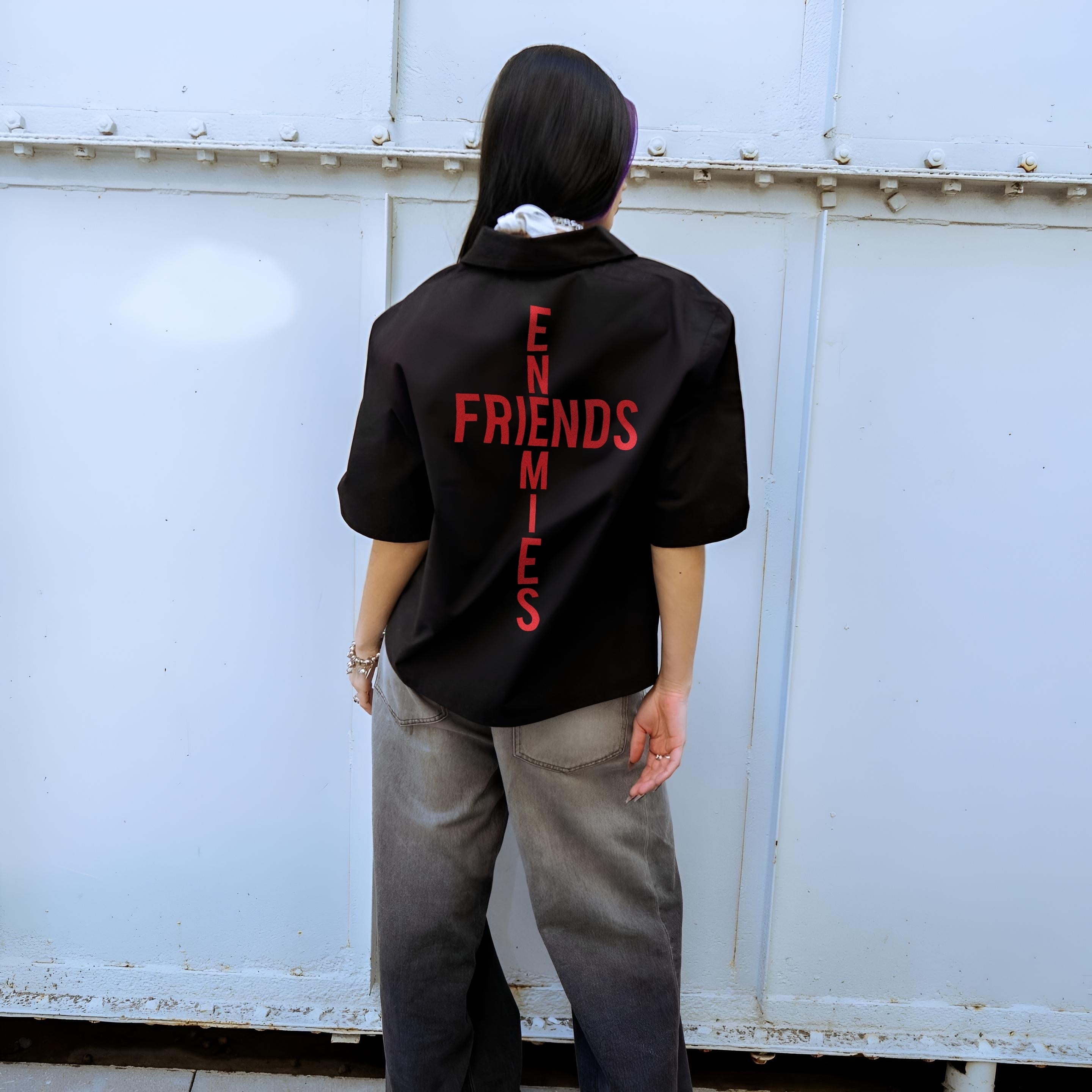 Unisex Oversize Friends Enemies Shirt / Black /