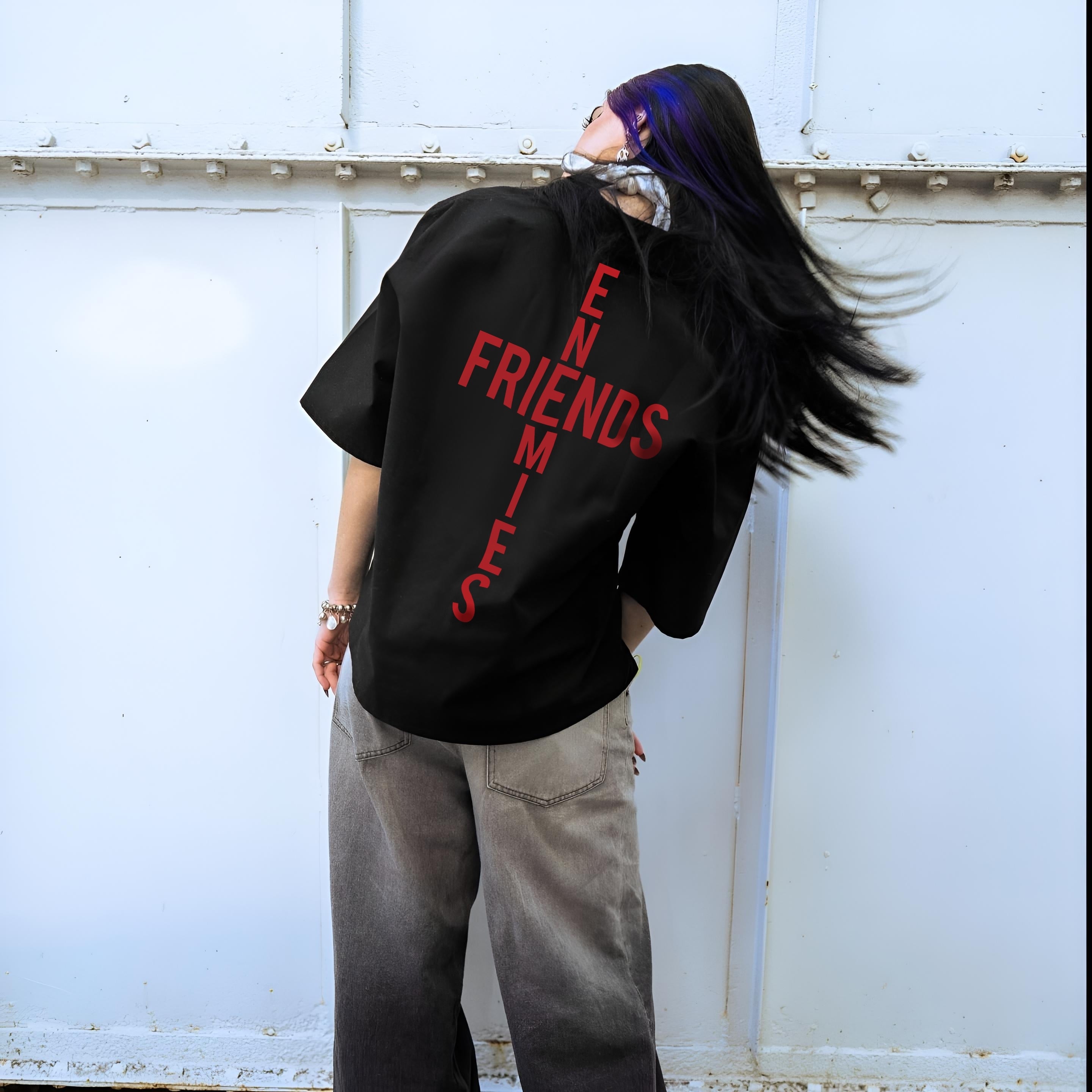 Unisex Oversize Friends Enemies Shirt / Black /