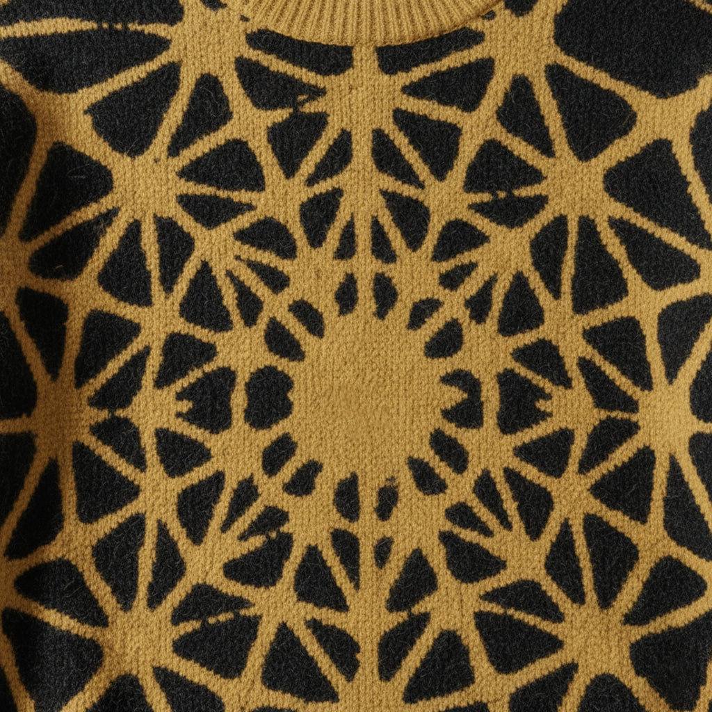 Unisex sweater in fine wool blend, strikingly patterned in an urban, architecture-inspired style
