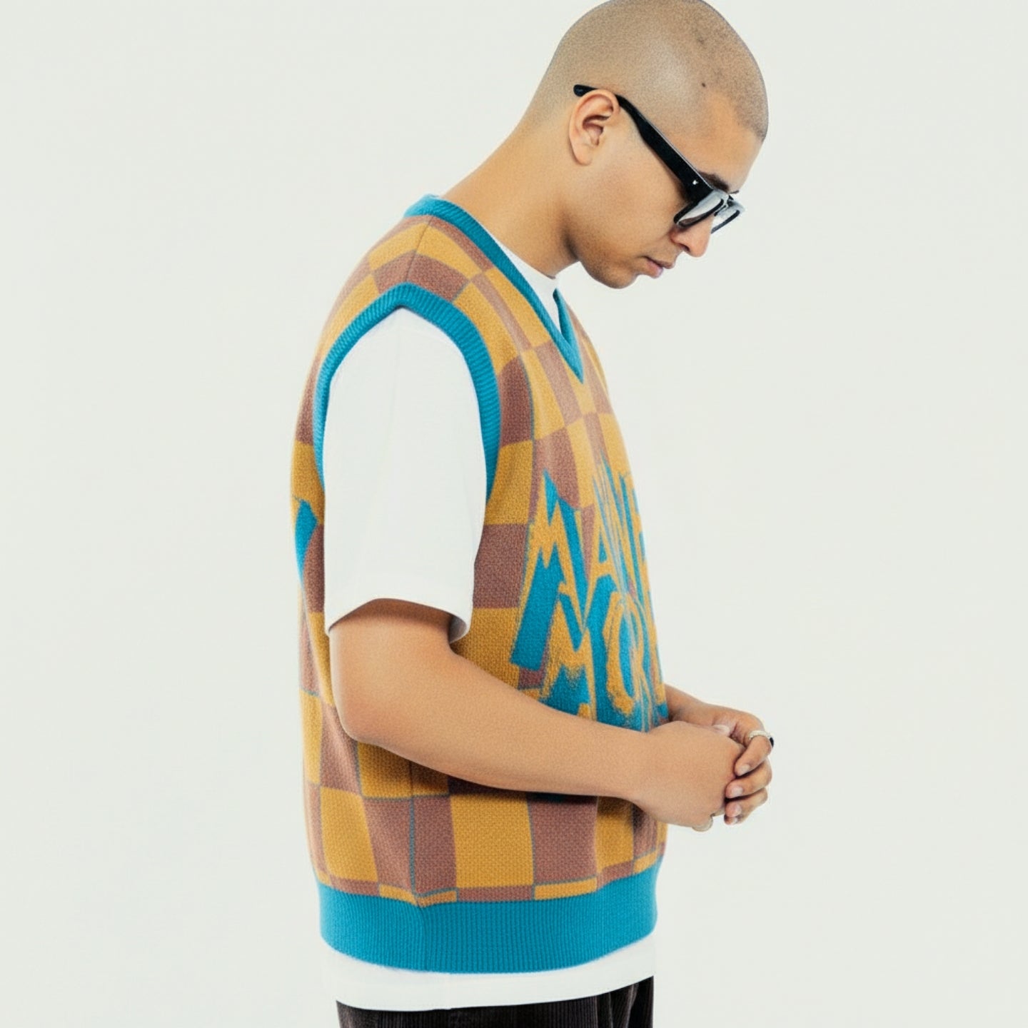 Unisex streetwear vest featuring retro checks and striking urban branding