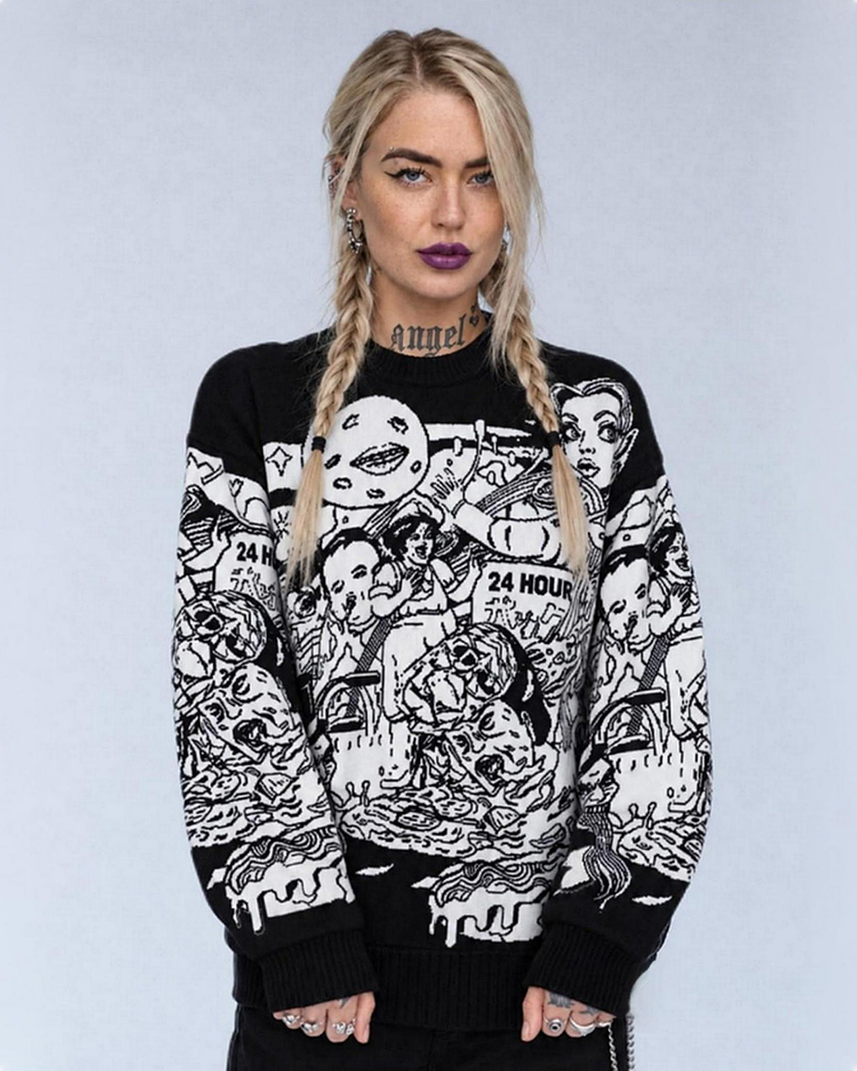 LUCID FEAST SCHWARZ RELAXED FIT UNISEX STRICKPULLOVER