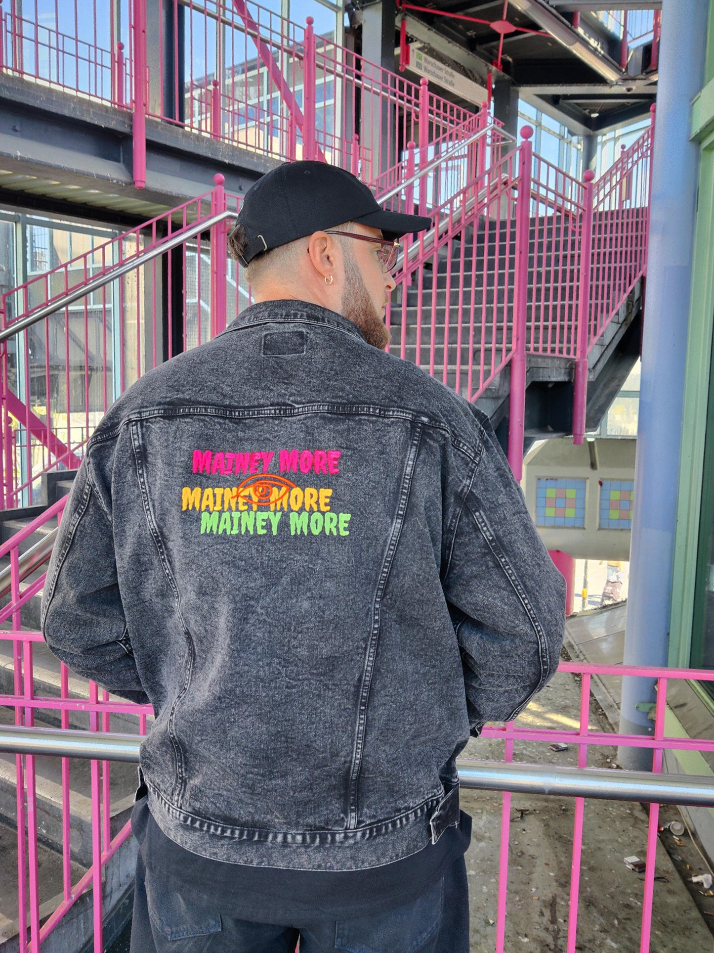 Unisex Oversize Denim Jacket / Back Embroidery Tricolor