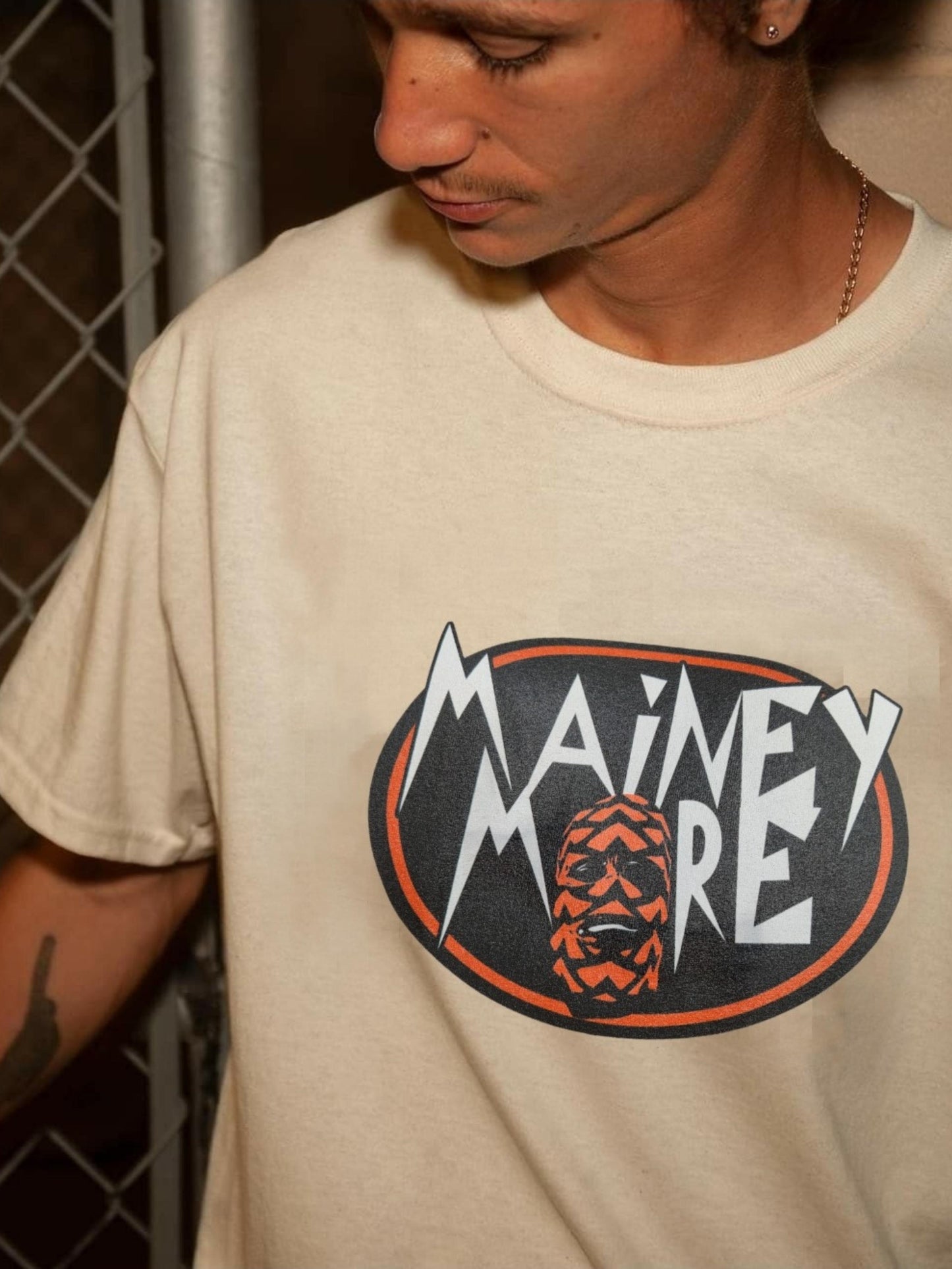 Unisex Mainey Shirt / Beige / Printed Logo Orange /